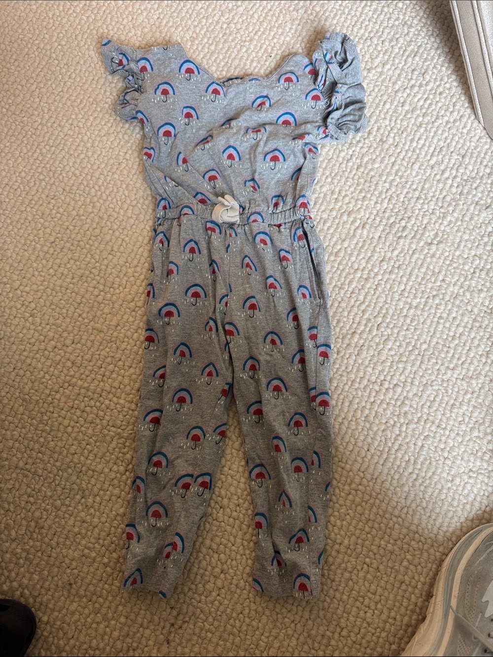 Tea Collection Grey Jumpsuit with Red & Blue Rainbow Print